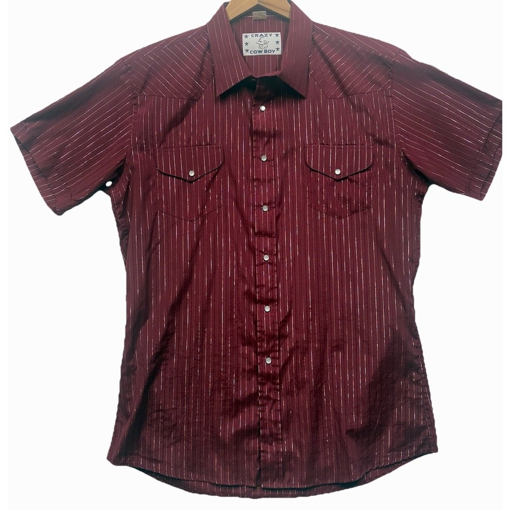 Vintage Crazy Cowboy Pearl Snap Western Shirt Men's XL‎ Plum Silver Lines Rodeo